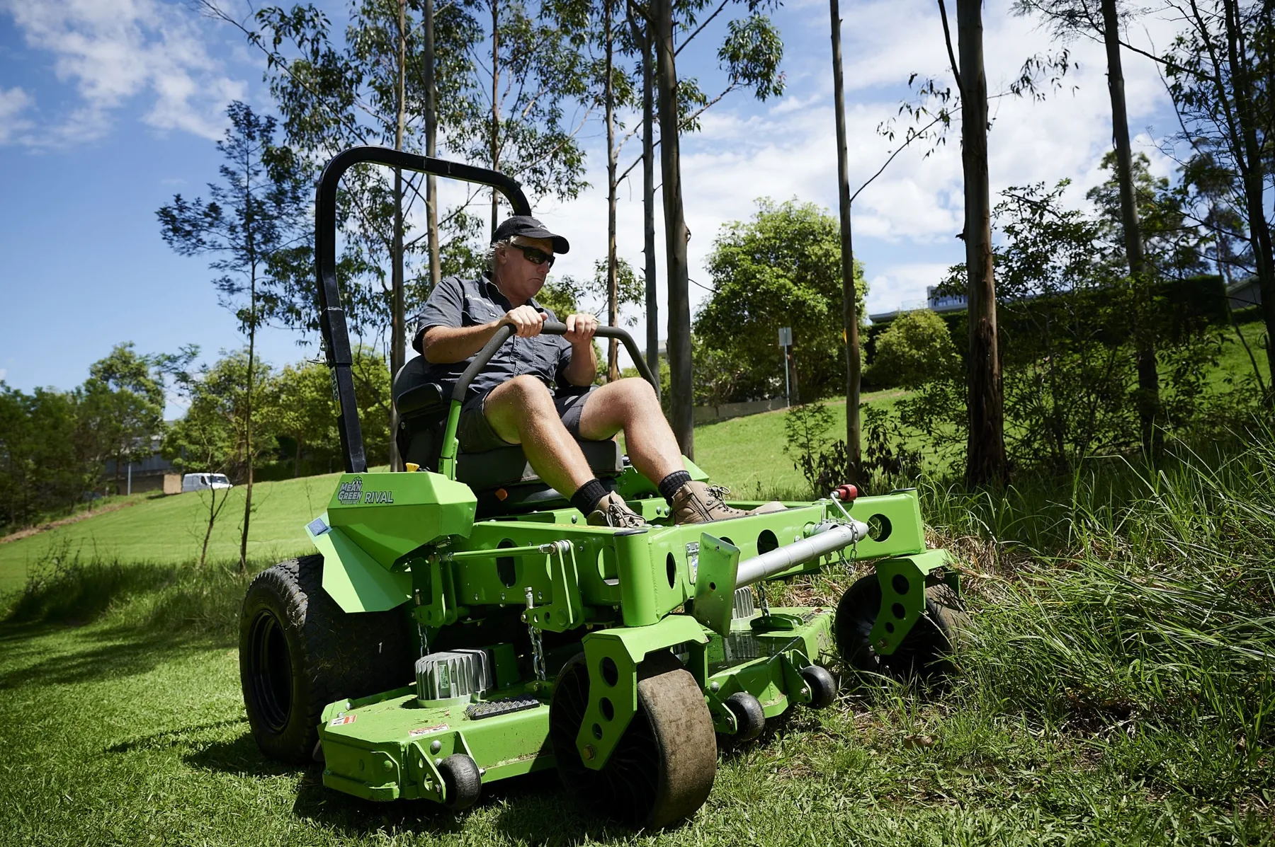 Lawn mowing service at work